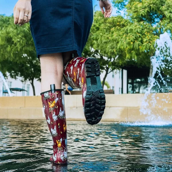 HISEA Women's Rain Boots Waterproof Garden Shoes Colorful Printed Knee High Rubber Boots Anti-Slipping Rainboots for Ladies with Comfort Insole Tall Wellington Rain Shoes