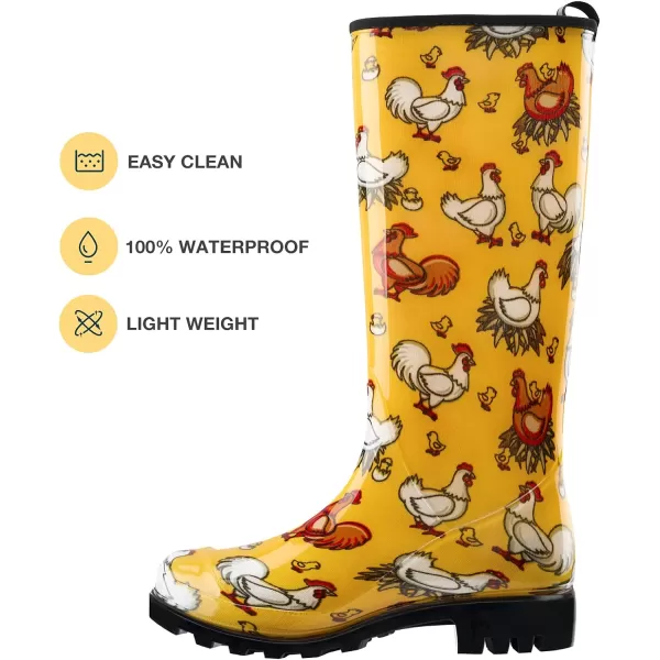HISEA Women's Rain Boots Waterproof Garden Shoes Colorful Printed Knee High Rubber Boots Anti-Slipping Rainboots for Ladies with Comfort Insole Tall Wellington Rain Shoes