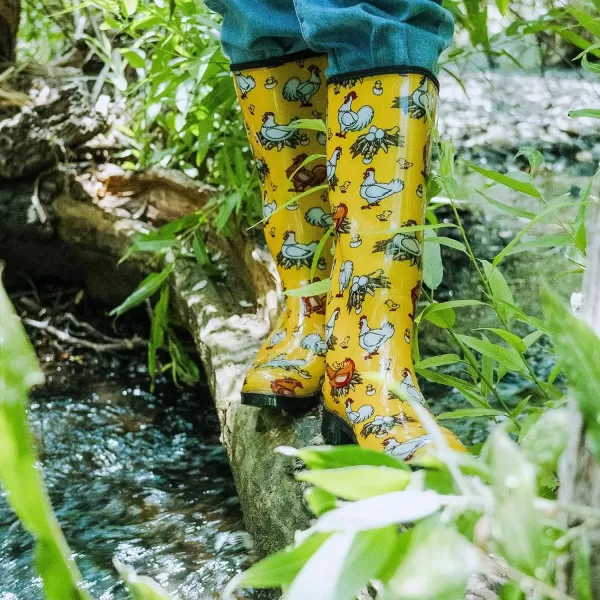 HISEA Women's Rain Boots Waterproof Garden Shoes Colorful Printed Knee High Rubber Boots Anti-Slipping Rainboots for Ladies with Comfort Insole Tall Wellington Rain Shoes