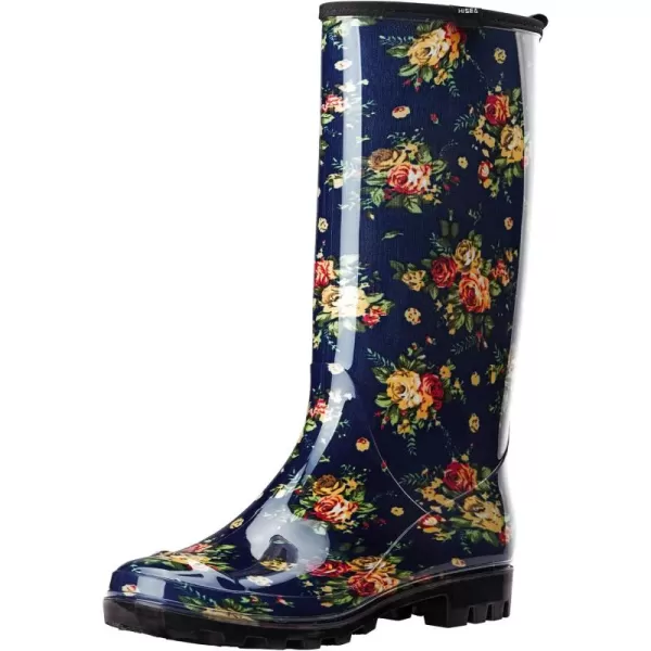 HISEA Women's Rain Boots Waterproof Garden Shoes Colorful Printed Knee High Rubber Boots Anti-Slipping Rainboots for Ladies with Comfort Insole Tall Wellington Rain Shoes