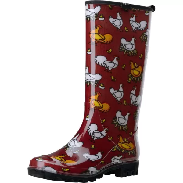 HISEA Women's Rain Boots Waterproof Garden Shoes Colorful Printed Knee High Rubber Boots Anti-Slipping Rainboots for Ladies with Comfort Insole Tall Wellington Rain Shoes