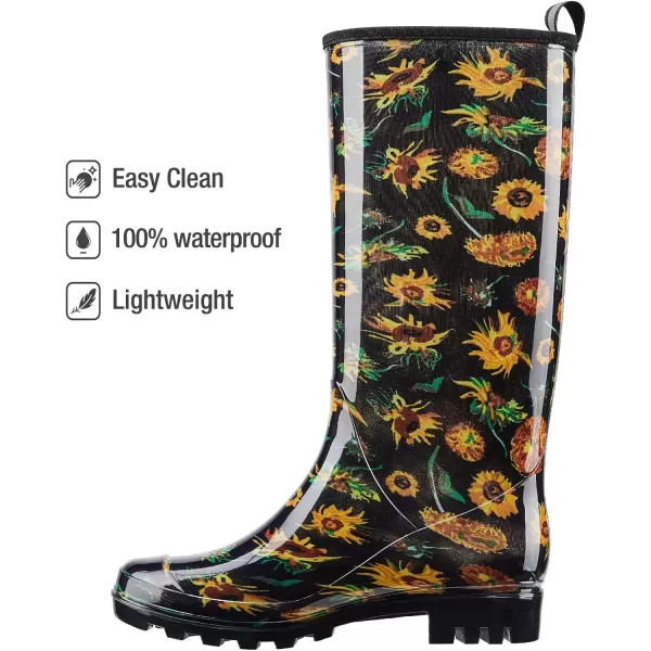 HISEA Women's Rain Boots Waterproof Garden Shoes Colorful Printed Knee High Rubber Boots Anti-Slipping Rainboots for Ladies with Comfort Insole Tall Wellington Rain Shoes