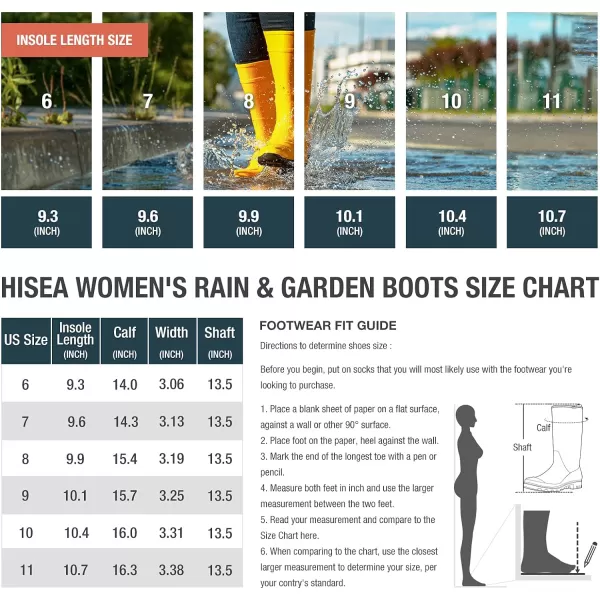 HISEA Women's Rain Boots Waterproof Garden Shoes Colorful Printed Knee High Rubber Boots Anti-Slipping Rainboots for Ladies with Comfort Insole Tall Wellington Rain Shoes