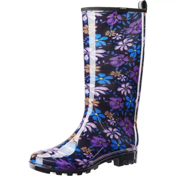 HISEA Women's Rain Boots Waterproof Garden Shoes Colorful Printed Knee High Rubber Boots Anti-Slipping Rainboots for Ladies with Comfort Insole Tall Wellington Rain Shoes