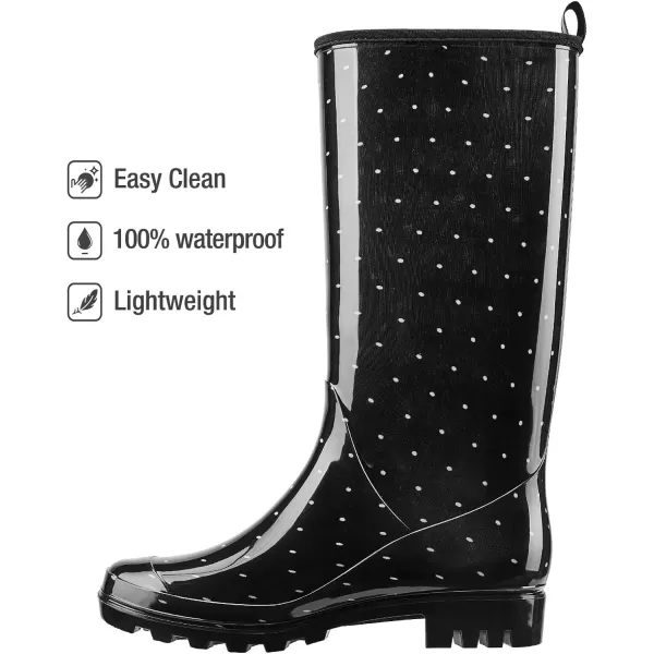 HISEA Women's Rain Boots Waterproof Garden Shoes Colorful Printed Knee High Rubber Boots Anti-Slipping Rainboots for Ladies with Comfort Insole Tall Wellington Rain Shoes