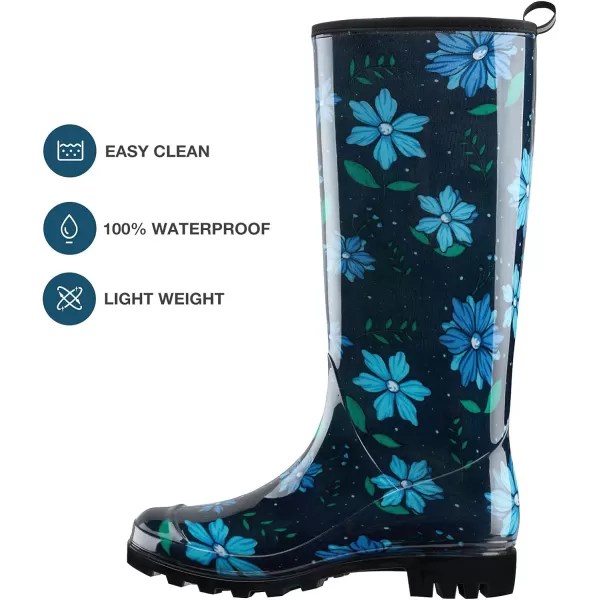 HISEA Women's Rain Boots Waterproof Garden Shoes Colorful Printed Knee High Rubber Boots Anti-Slipping Rainboots for Ladies with Comfort Insole Tall Wellington Rain Shoes