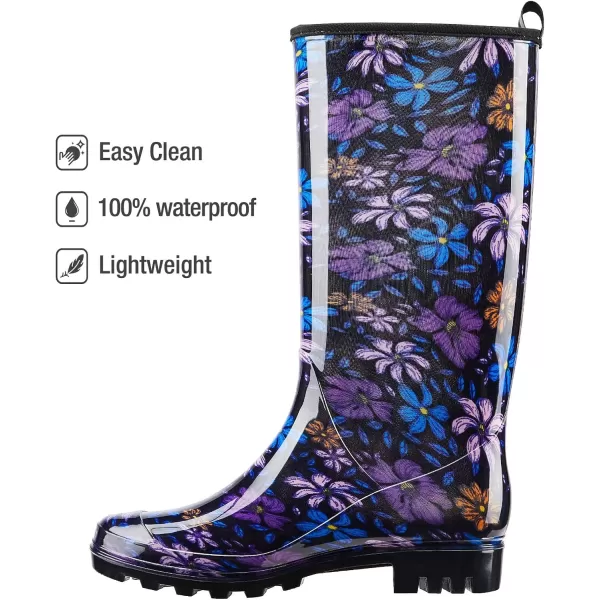 HISEA Women's Rain Boots Waterproof Garden Shoes Colorful Printed Knee High Rubber Boots Anti-Slipping Rainboots for Ladies with Comfort Insole Tall Wellington Rain Shoes