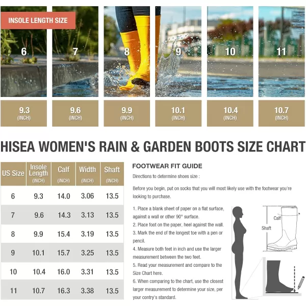 HISEA Women's Rain Boots Waterproof Garden Shoes Colorful Printed Knee High Rubber Boots Anti-Slipping Rainboots for Ladies with Comfort Insole Tall Wellington Rain Shoes