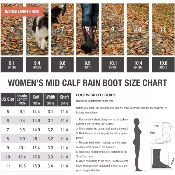 HISEA Women's Rain Boots Waterproof Insulated Rubber Boots Mid Calf Garden Boot Outdoor