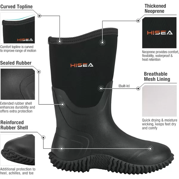HISEA Women's Rain Boots Waterproof Insulated Rubber Boots Mid Calf Garden Boot Outdoor