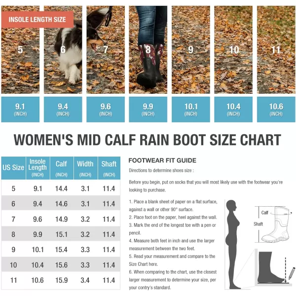 HISEA Women's Rain Boots Waterproof Insulated Rubber Boots Mid Calf Garden Boot Outdoor