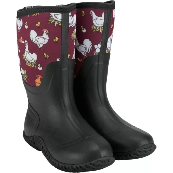 HISEA Women's Rain Boots Waterproof Insulated Rubber Boots Mid Calf Garden Boot Outdoor