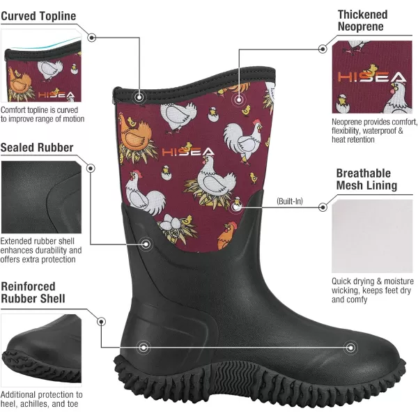HISEA Women's Rain Boots Waterproof Insulated Rubber Boots Mid Calf Garden Boot Outdoor