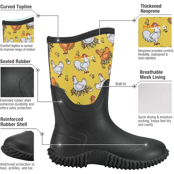 HISEA Women's Rain Boots Waterproof Insulated Rubber Boots Mid Calf Garden Boot Outdoor