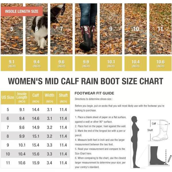 HISEA Women's Rain Boots Waterproof Insulated Rubber Boots Mid Calf Garden Boot Outdoor