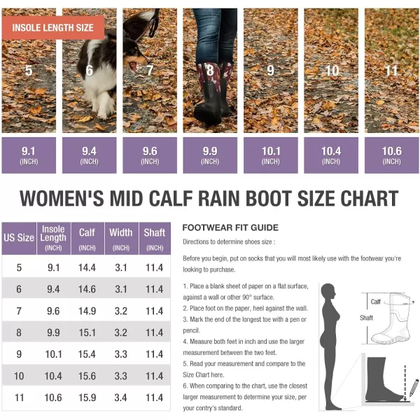 HISEA Women's Rain Boots Waterproof Insulated Rubber Boots Mid Calf Garden Boot Outdoor
