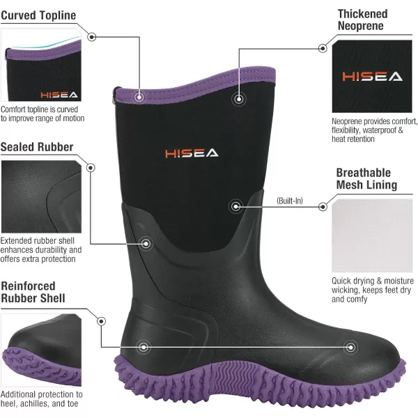 HISEA Women's Rain Boots Waterproof Insulated Rubber Boots Mid Calf Garden Boot Outdoor