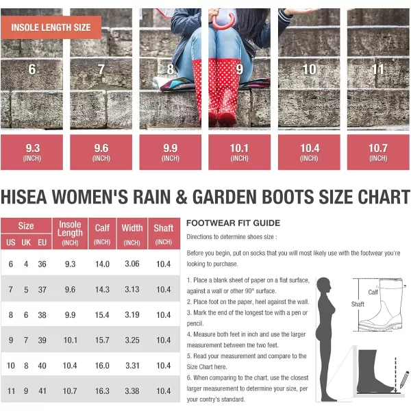 HISEA Women's Rain Boots Waterproof Mid Calf Garden Boots for Women