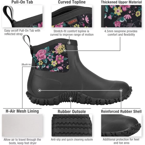 HISEA Women's Rain Shoes Ankle Height Rubber Garden Boots Insulated Waterproof for Mud Working Outdoor