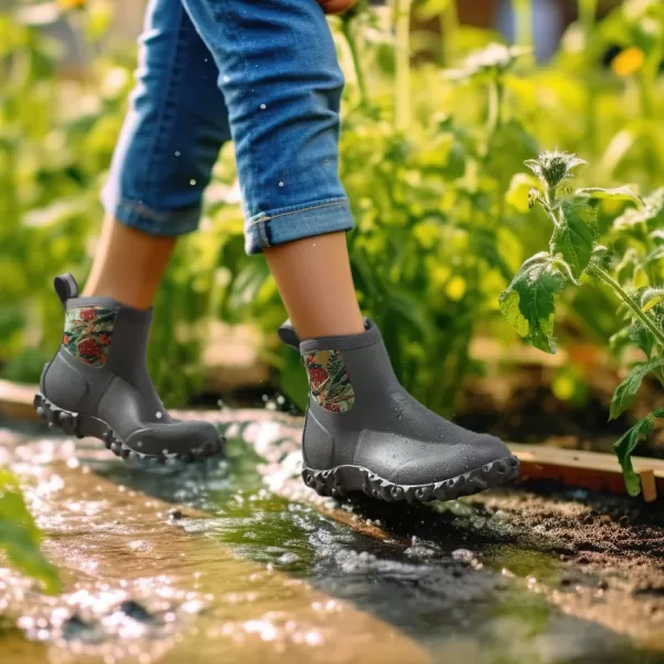 HISEA Women's Rubber Boots Ankle Rain Boots Waterproof Outdoor Bootie for Lawn and Garden