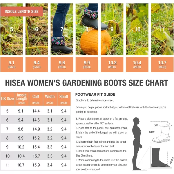 HISEA Women's Rubber Garden Boots Waterproof Insulated Yard Gardening Shoes Mid Height for Mud Working Outdoor