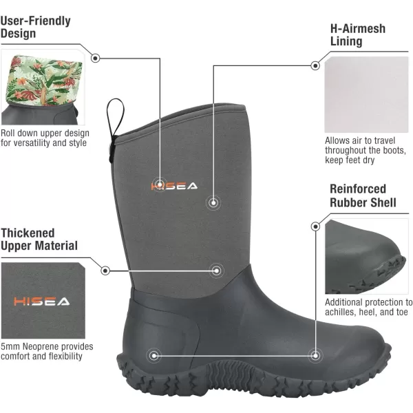 HISEA Women's Rubber Garden Boots Waterproof Insulated Yard Gardening Shoes Mid Height for Mud Working Outdoor