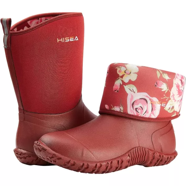 HISEA Women's Rubber Garden Boots Waterproof Insulated Yard Gardening Shoes Mid Height for Mud Working Outdoor