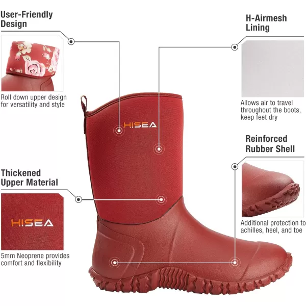HISEA Women's Rubber Garden Boots Waterproof Insulated Yard Gardening Shoes Mid Height for Mud Working Outdoor