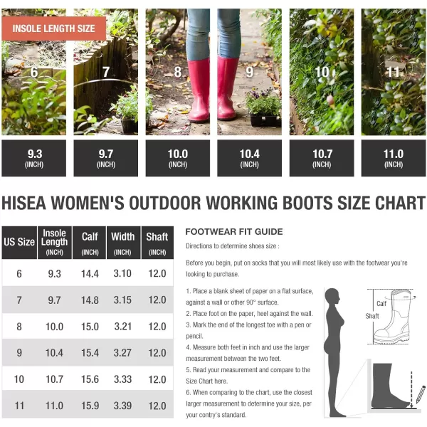 HISEA Women's Rubber Work Boots Mid Calf Rain Boots Insulated for Outdoor Mud Riding Fishing Working