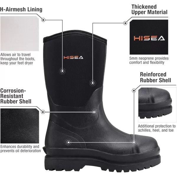 HISEA Women's Rubber Work Boots Mid Calf Rain Boots Insulated for Outdoor Mud Riding Fishing Working