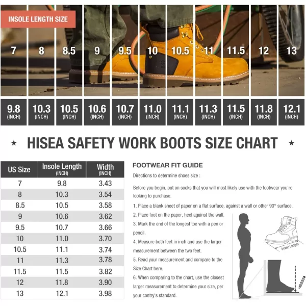 HISEA Work Boots For Men 6 inch Soft/Steel Toe Leather Boots Round-Toe Safety Slip Resistant Construction Work Boots