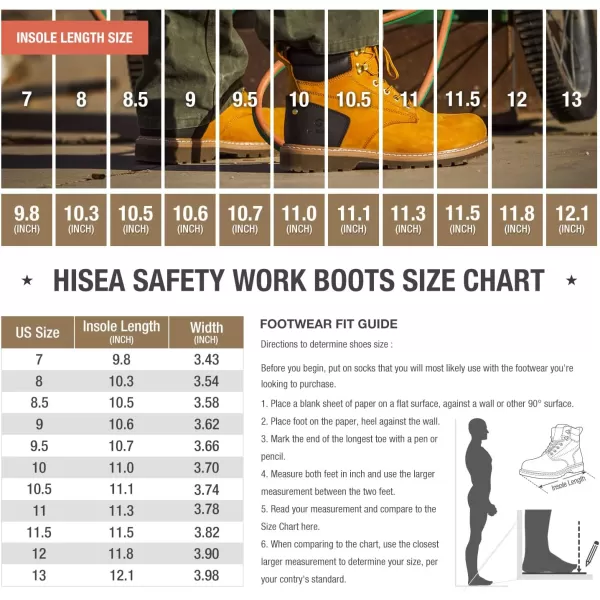 HISEA Work Boots For Men 6 inch Soft/Steel Toe Leather Boots Round-Toe Safety Slip Resistant Construction Work Boots