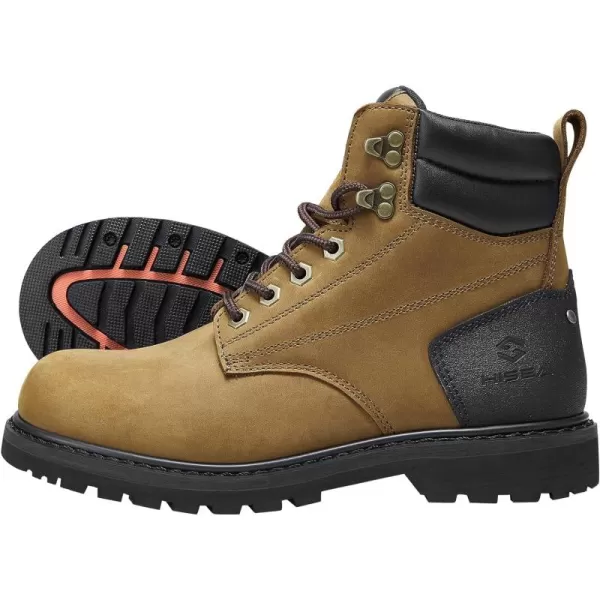 HISEA Work Boots For Men 6 inch Soft/Steel Toe Leather Boots Round-Toe Safety Slip Resistant Construction Work Boots
