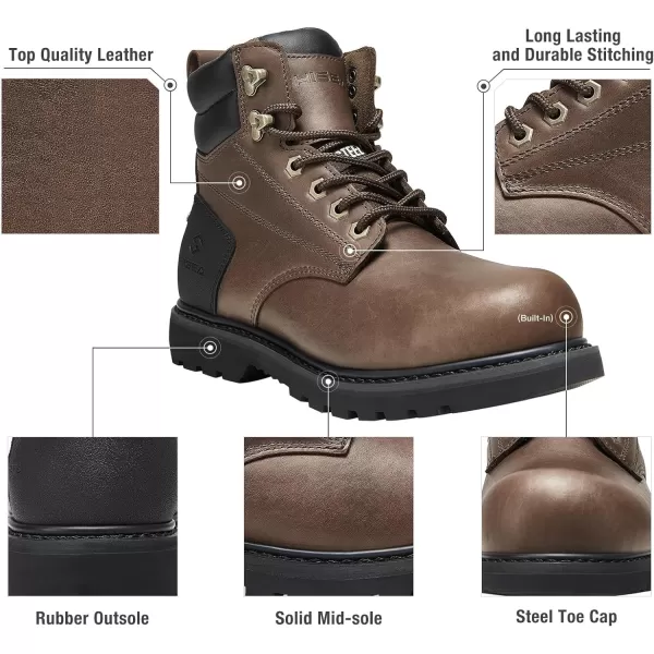 HISEA Work Boots For Men 6 inch Soft/Steel Toe Leather Boots Round-Toe Safety Slip Resistant Construction Work Boots