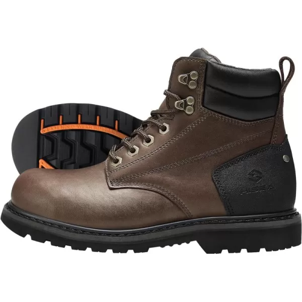 HISEA Work Boots For Men 6 inch Soft/Steel Toe Leather Boots Round-Toe Safety Slip Resistant Construction Work Boots