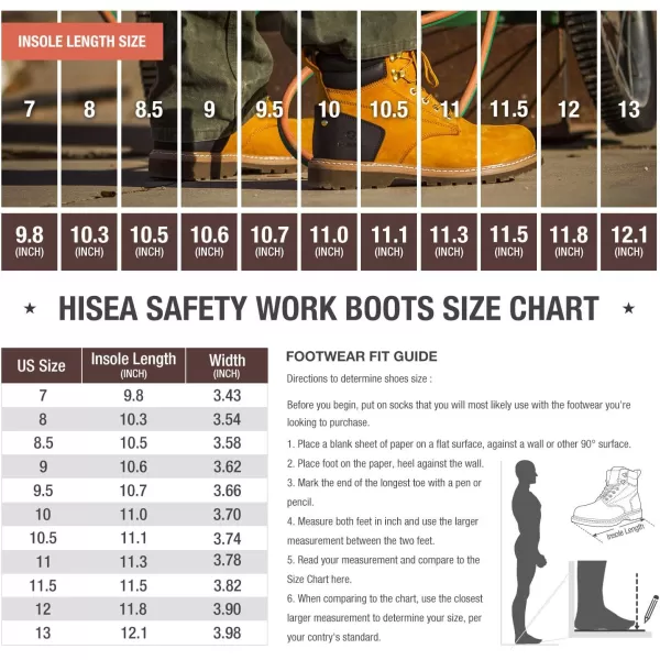HISEA Work Boots For Men 6 inch Soft/Steel Toe Leather Boots Round-Toe Safety Slip Resistant Construction Work Boots