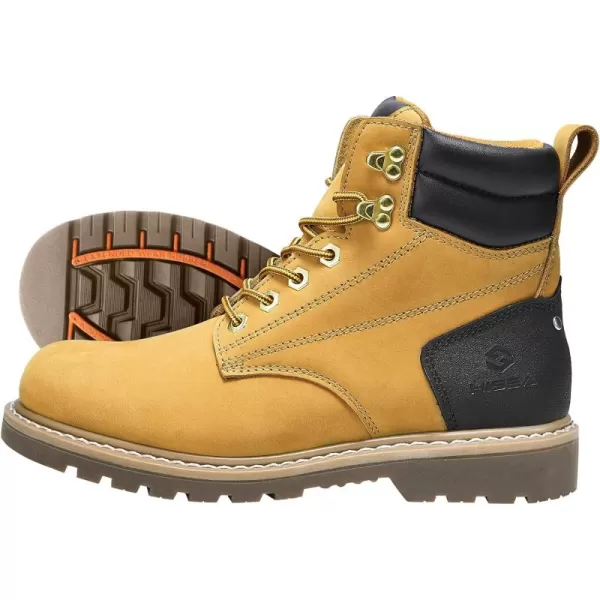 HISEA Work Boots For Men 6 inch Soft/Steel Toe Leather Boots Round-Toe Safety Slip Resistant Construction Work Boots