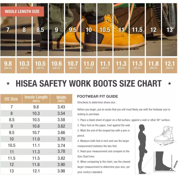 HISEA Work Boots For Men 6 inch Soft/Steel Toe Leather Boots Round-Toe Safety Slip Resistant Construction Work Boots