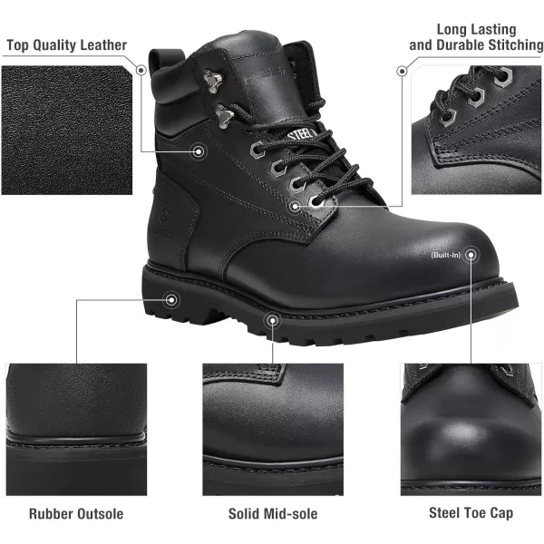 HISEA Work Boots For Men 6 inch Soft/Steel Toe Leather Boots Round-Toe Safety Slip Resistant Construction Work Boots