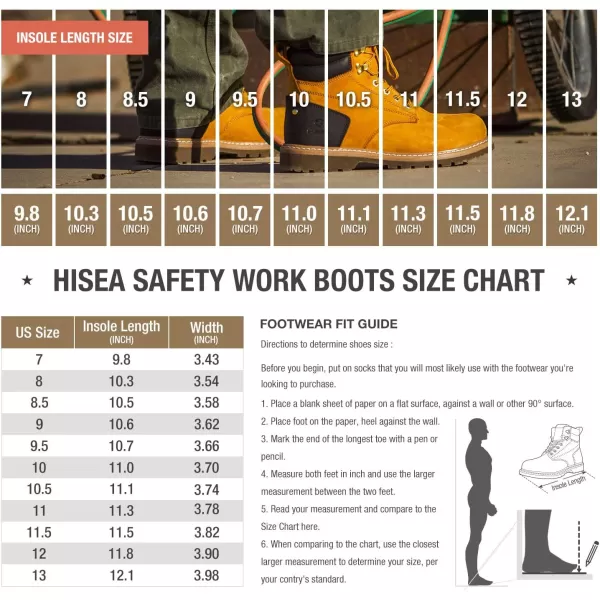HISEA Work Boots For Men 6 inch Soft/Steel Toe Leather Boots Round-Toe Safety Slip Resistant Construction Work Boots