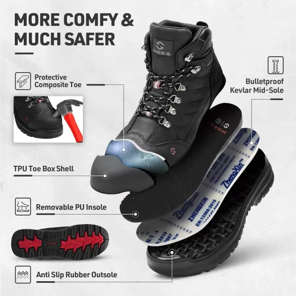 HISEA&nbsp;Men's&nbsp;Composite&nbsp;Toe&nbsp;Work&nbsp;Boots Full Grain Safety Leather Boots Slip Resistant Comfortable Impact Resistance Work Boots for Industrial &amp; Construction