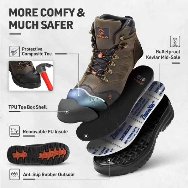 HISEA&nbsp;Men's&nbsp;Composite&nbsp;Toe&nbsp;Work&nbsp;Boots Full Grain Safety Leather Boots Slip Resistant Comfortable Impact Resistance Work Boots for Industrial &amp; Construction