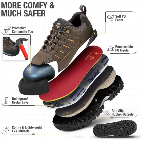 HISEA&nbsp;Men's&nbsp;Composite&nbsp;Toe&nbsp;Work&nbsp;Boots Full Grain Safety Leather Boots Slip Resistant Comfortable Impact Resistance Work Boots for Industrial &amp; Construction