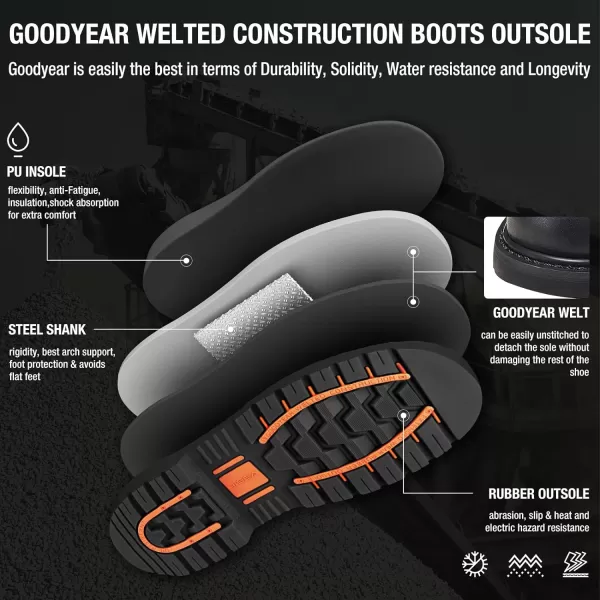 HISEA&nbsp;Work&nbsp;Boots&nbsp;for&nbsp;Men&nbsp;Steel/Soft&nbsp;Toe&nbsp;Boots,6‘’ Waterproof Slip Resistant Industrial &amp; Construction Work Boots
