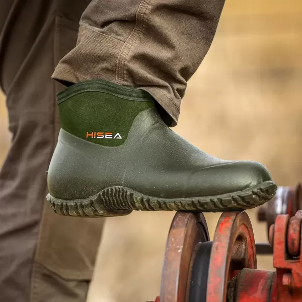 imageHISEA Mens Rain Boots Ankle Height Garden Shoes Waterproof Insulated Rubber Neoprene Mud Boots AntiSlip Outdoor Work Booties for Gardening Farming Camping Fishing and Yard WorkingCamo