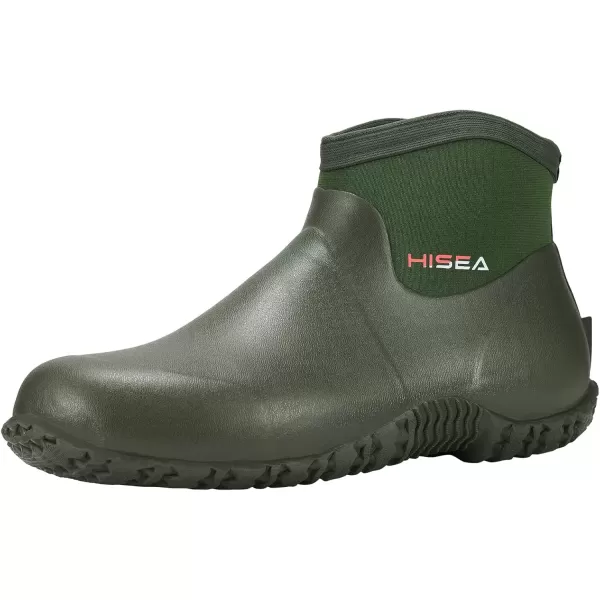 imageHISEA Mens Rain Boots Ankle Height Garden Shoes Waterproof Insulated Rubber Neoprene Mud Boots AntiSlip Outdoor Work Booties for Gardening Farming Camping Fishing and Yard WorkingGreen
