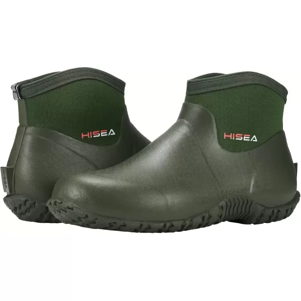 imageHISEA Mens Rain Boots Ankle Height Garden Shoes Waterproof Insulated Rubber Neoprene Mud Boots AntiSlip Outdoor Work Booties for Gardening Farming Camping Fishing and Yard WorkingGreen