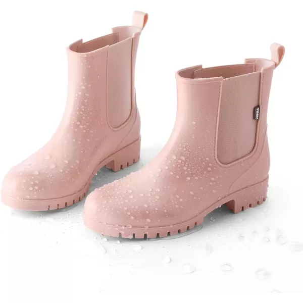imageHISEA Short Rain Boots for Women Waterproof Garden Shoes AntiSlipping Ankle Chelsea Rainboots for Ladies with Comfort Insole Lightweight Stylish Rubber Rain Shoes Outdoor Work BootiesPink