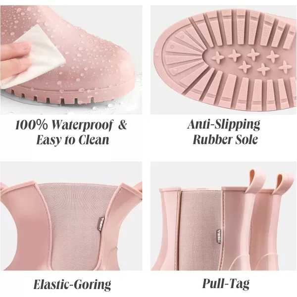 imageHISEA Short Rain Boots for Women Waterproof Garden Shoes AntiSlipping Ankle Chelsea Rainboots for Ladies with Comfort Insole Lightweight Stylish Rubber Rain Shoes Outdoor Work BootiesPink