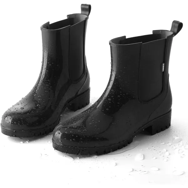 imageHISEA Short Rain Boots for Women Waterproof Garden Shoes AntiSlipping Ankle Chelsea Rainboots for Ladies with Comfort Insole Lightweight Stylish Rubber Rain Shoes Outdoor Work BootiesBlack